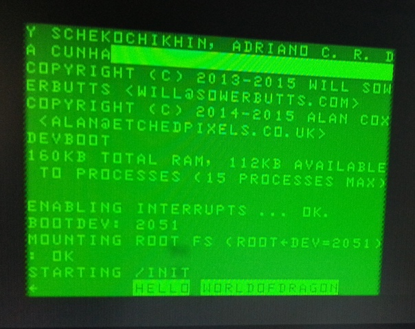 FUZIX on Dragon 32 + nx32 memory cartridge