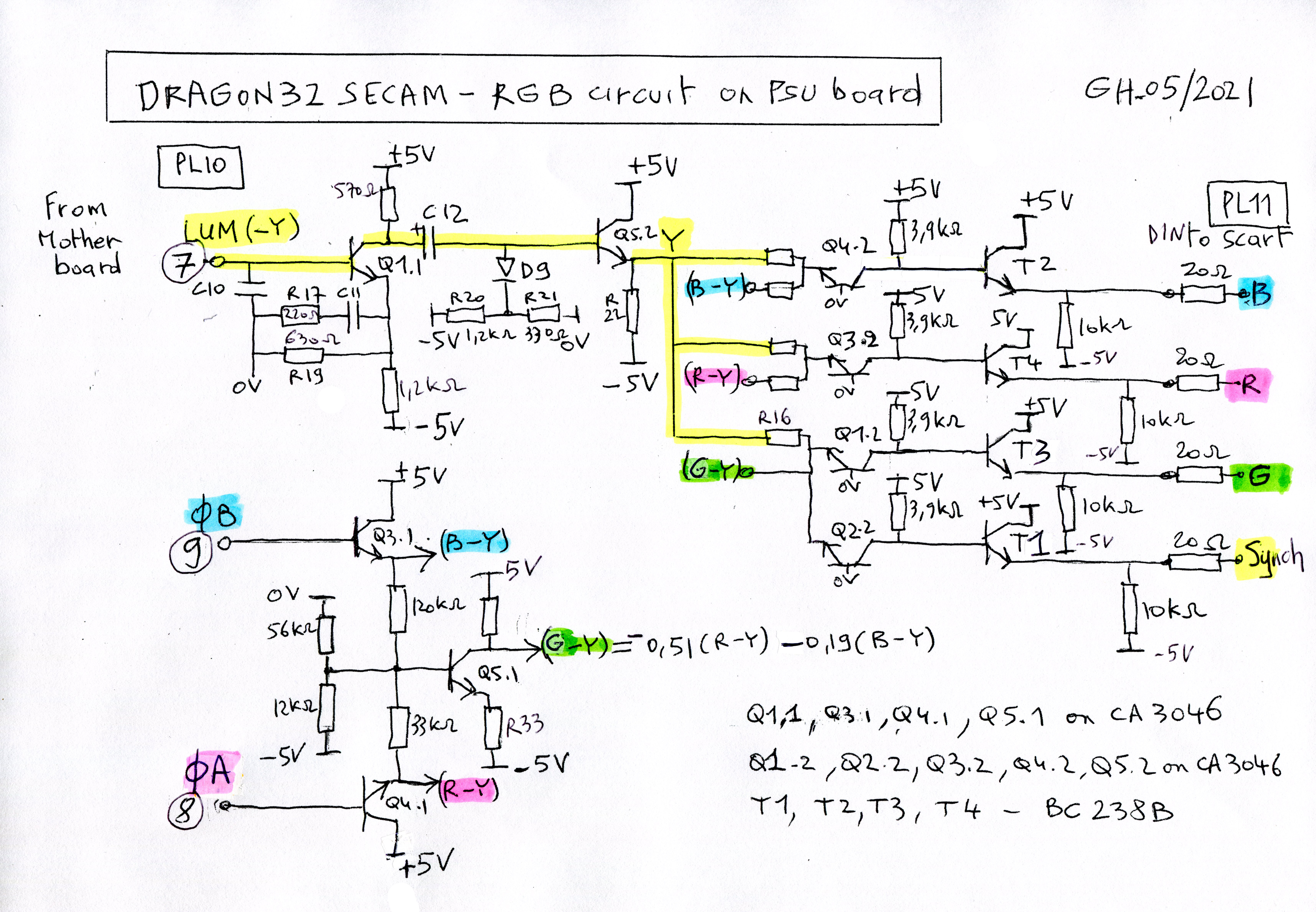 Dragon 32 SECAM RGB part of PSU Board